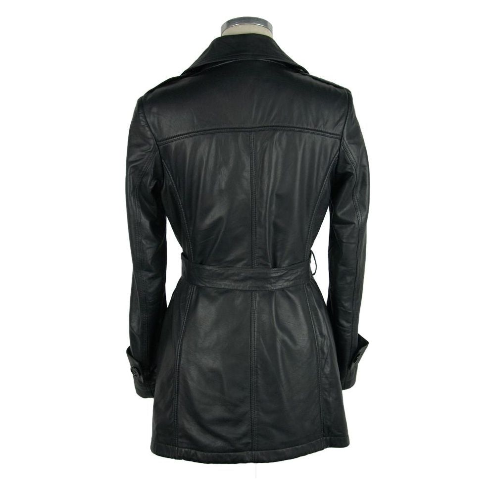 Elegant Black Leather Trench with Belt