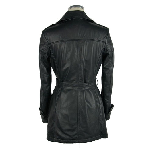 Emilio Romanelli Elegant Black Leather Trench with Belt Emilio Romanelli