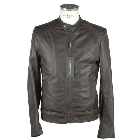 Emilio Romanelli Elegant Brown Leather Zip Jacket Emilio Romanelli