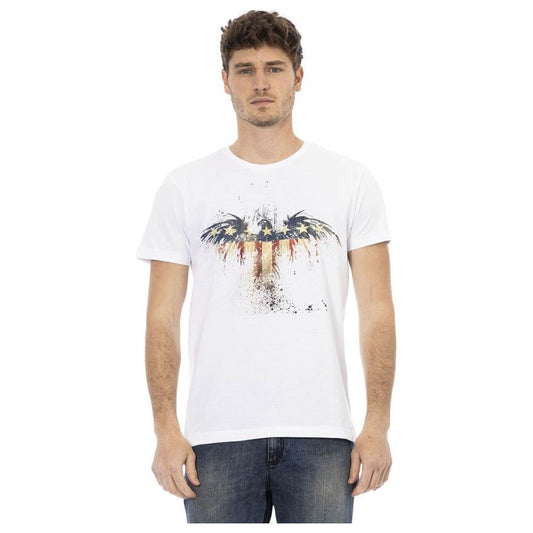 Trussardi Action Elegant White Tee with Artistic Front Print Trussardi Action