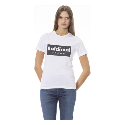 Baldinini Trend Chic White Cotton Tee with Signature Detail Baldinini Trend