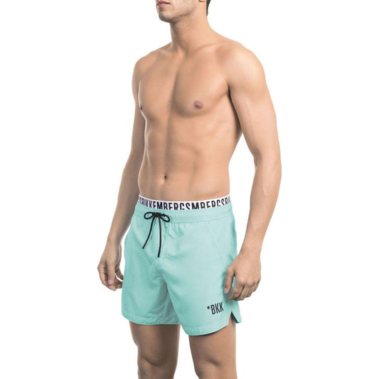 Elegant Light Blue Swim Shorts with Branded Band