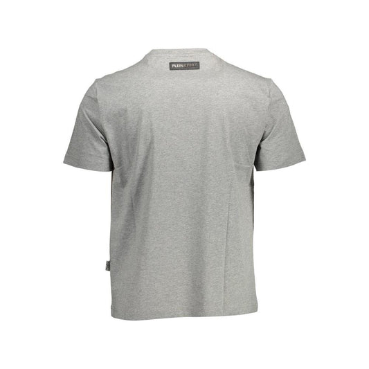 Sleek Gray Crew Neck Tee with Bold Accents Plein Sport