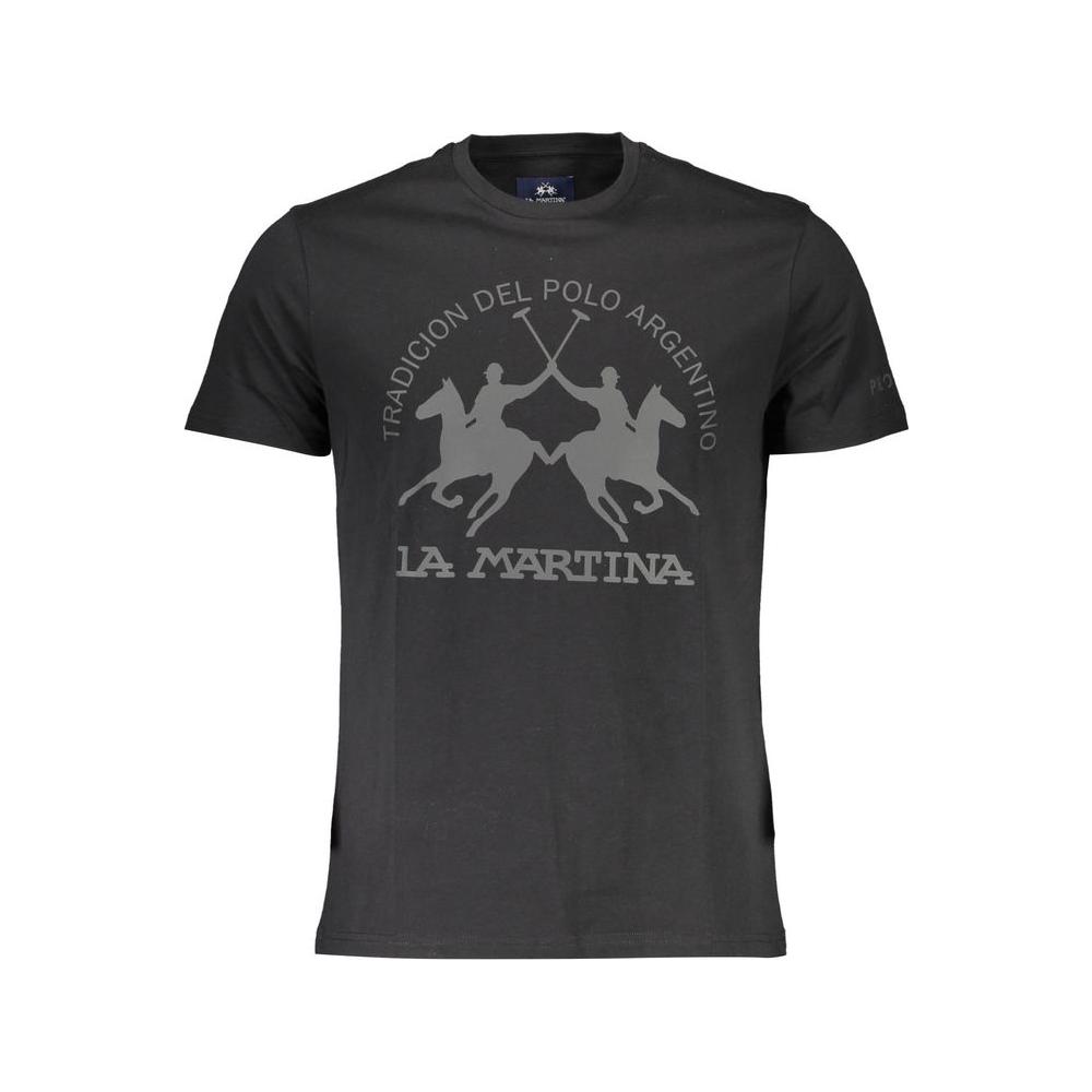 La Martina Sleek Black Cotton Tee with Elegant Print La Martina