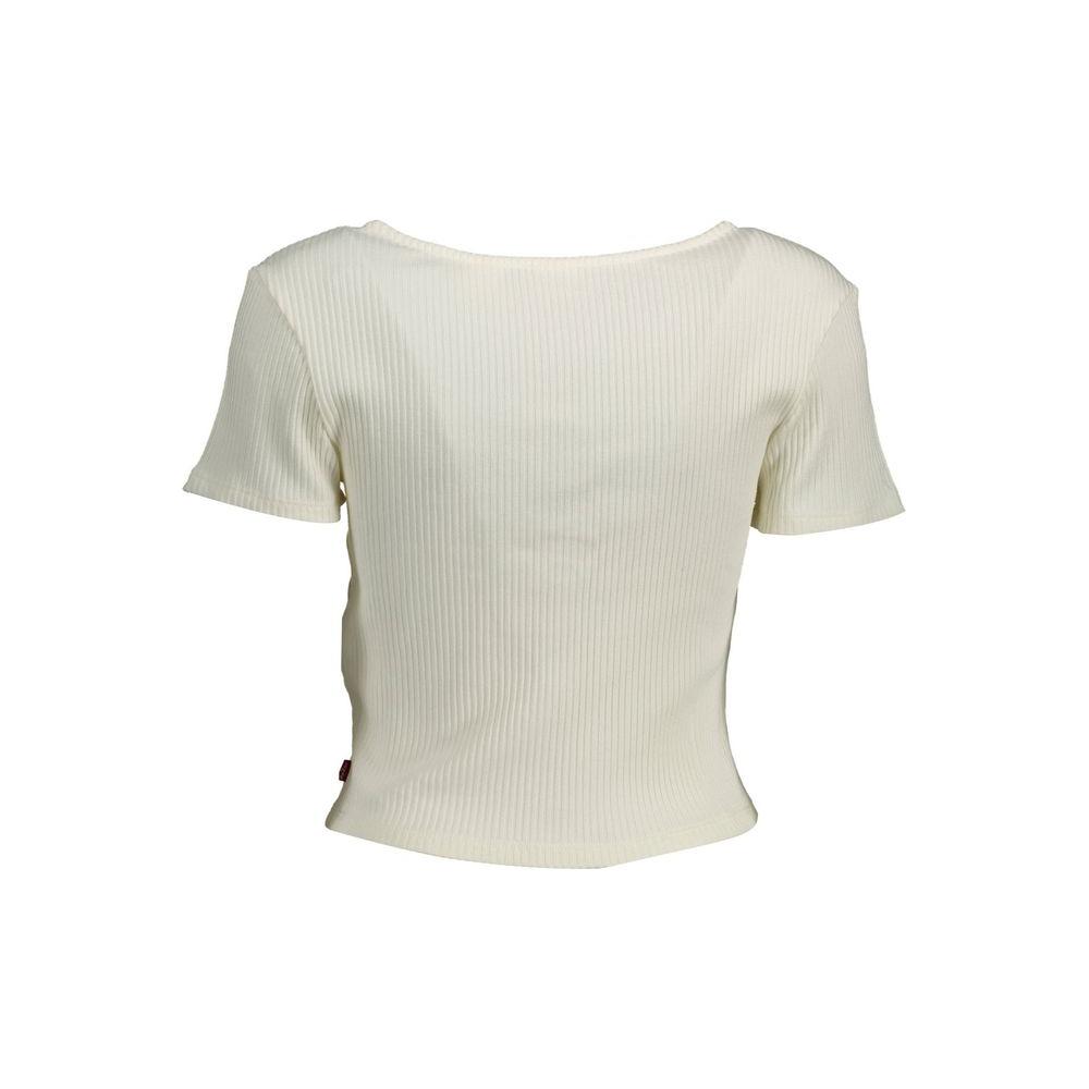 Chic White Buttoned Tee with Wide Neckline