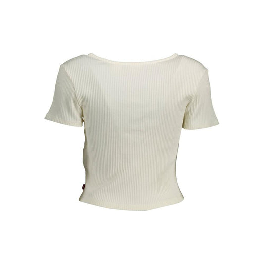 Chic White Buttoned Tee with Wide Neckline