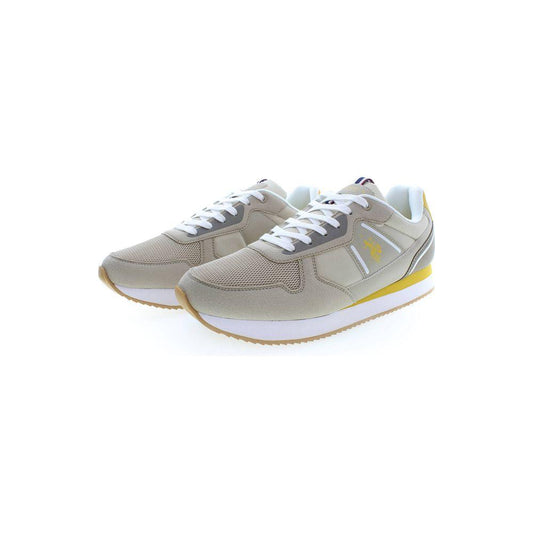 Classic Beige Lace-Up Sneakers with Logo Detail