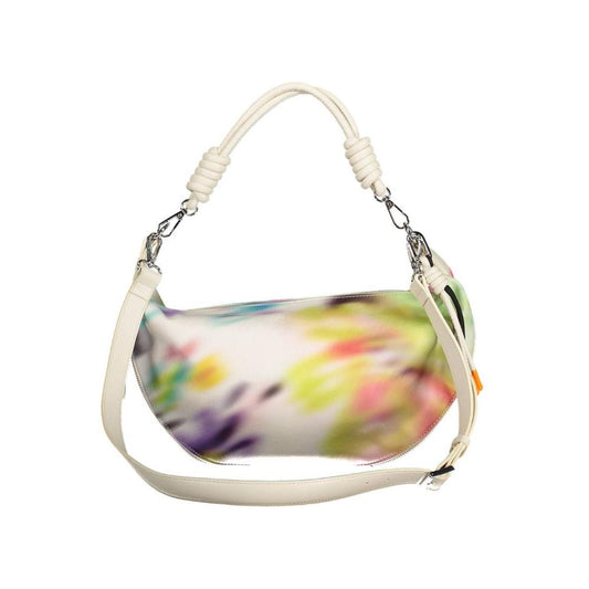 Chic White Expandable Handbag with Contrasting Accents