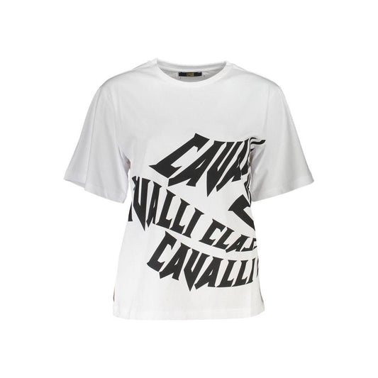 Cavalli Class Chic White Printed Tee with Classic Elegance Cavalli Class