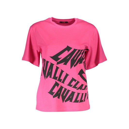 Cavalli Class Chic Pink Cotton Tee with Signature Print Cavalli Class