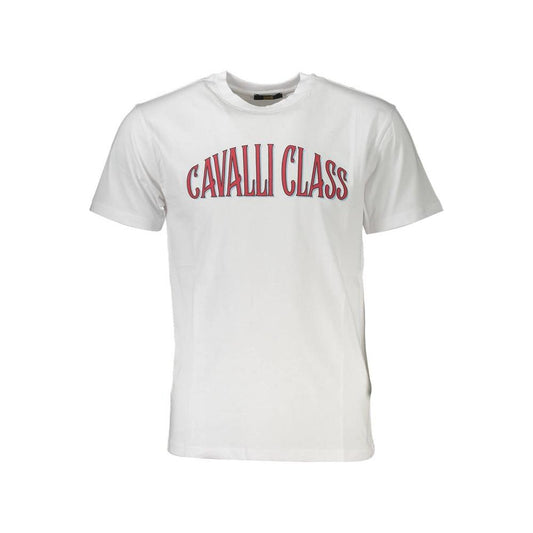 Cavalli Class Elegant White Print Tee with Classic Logo Cavalli Class