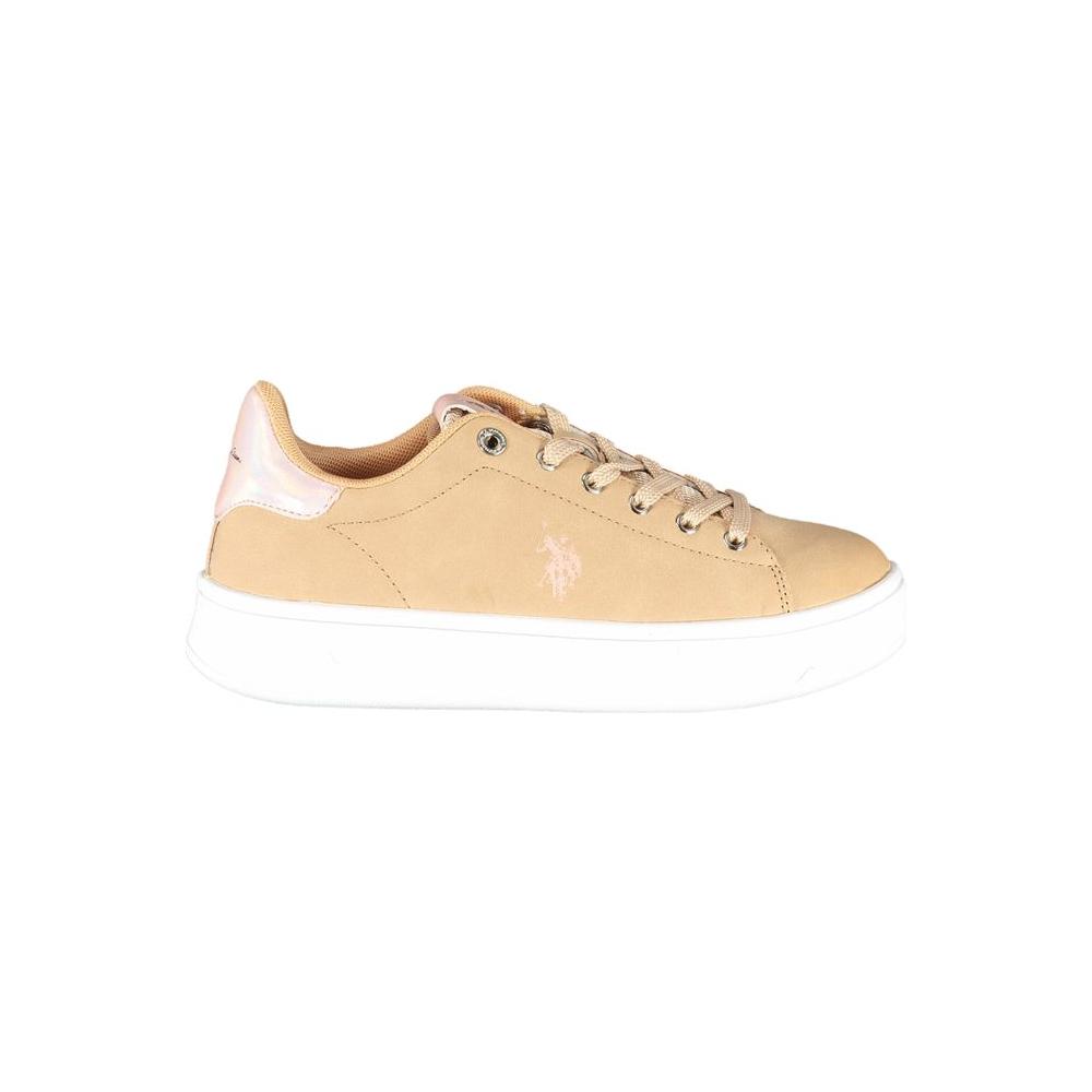 Chic Beige Lace-Up Sneakers with Contrast Detail