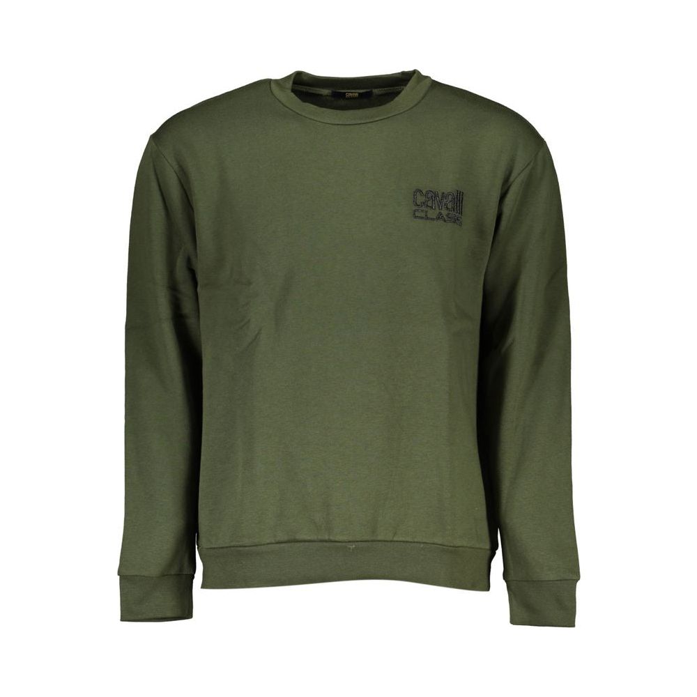 Cavalli Class Chic Green Embroidered Crew Neck Sweater Cavalli Class