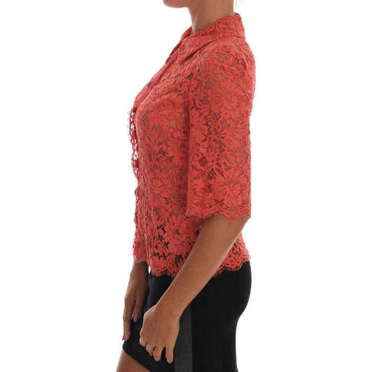 Elegant Orange Floral Lace Crystal Cardigan Blouse