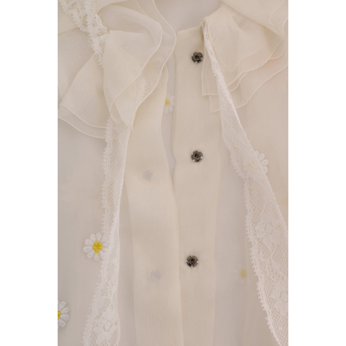 Dolce & Gabbana Elegant White Silk Daisy Blouse white-daisy-applique-silk-shirt