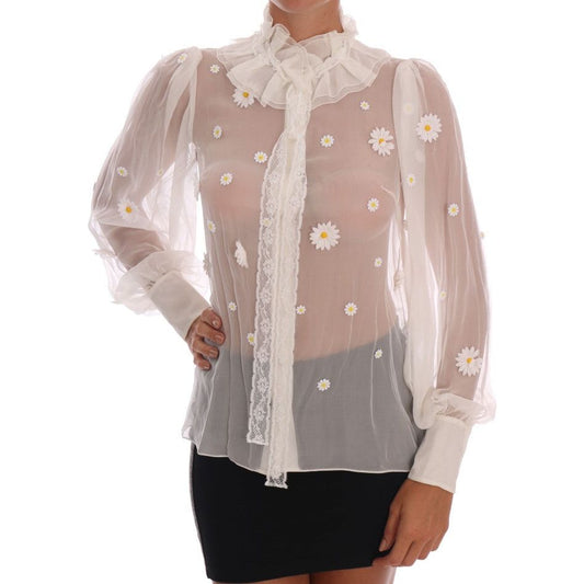 Elegant White Silk Daisy Blouse