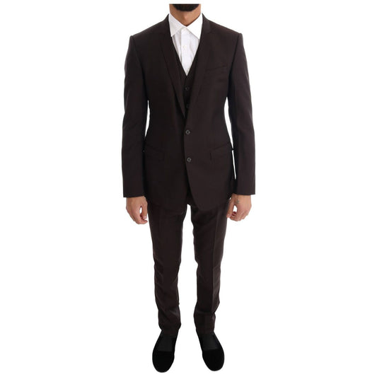 Dolce & Gabbana Elegant Brown Striped Three-Piece Wool Suit elegant-brown-striped-three-piece-wool-suit