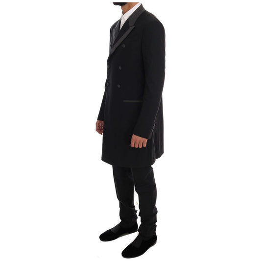 Elegant Black Double Breasted Wool Suit