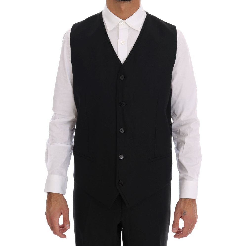 Dolce & Gabbana Elegant Black Wool Three-Piece Suit Suit black-wool-double-breasted-slim-fit-suit