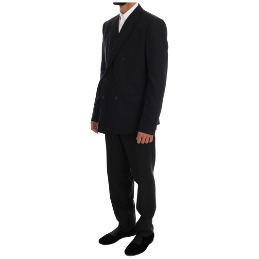 Elegant Black Wool Three-Piece Suit