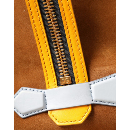 Dolce & Gabbana Brown Yellow Suede Leather Logo Backpack Bag