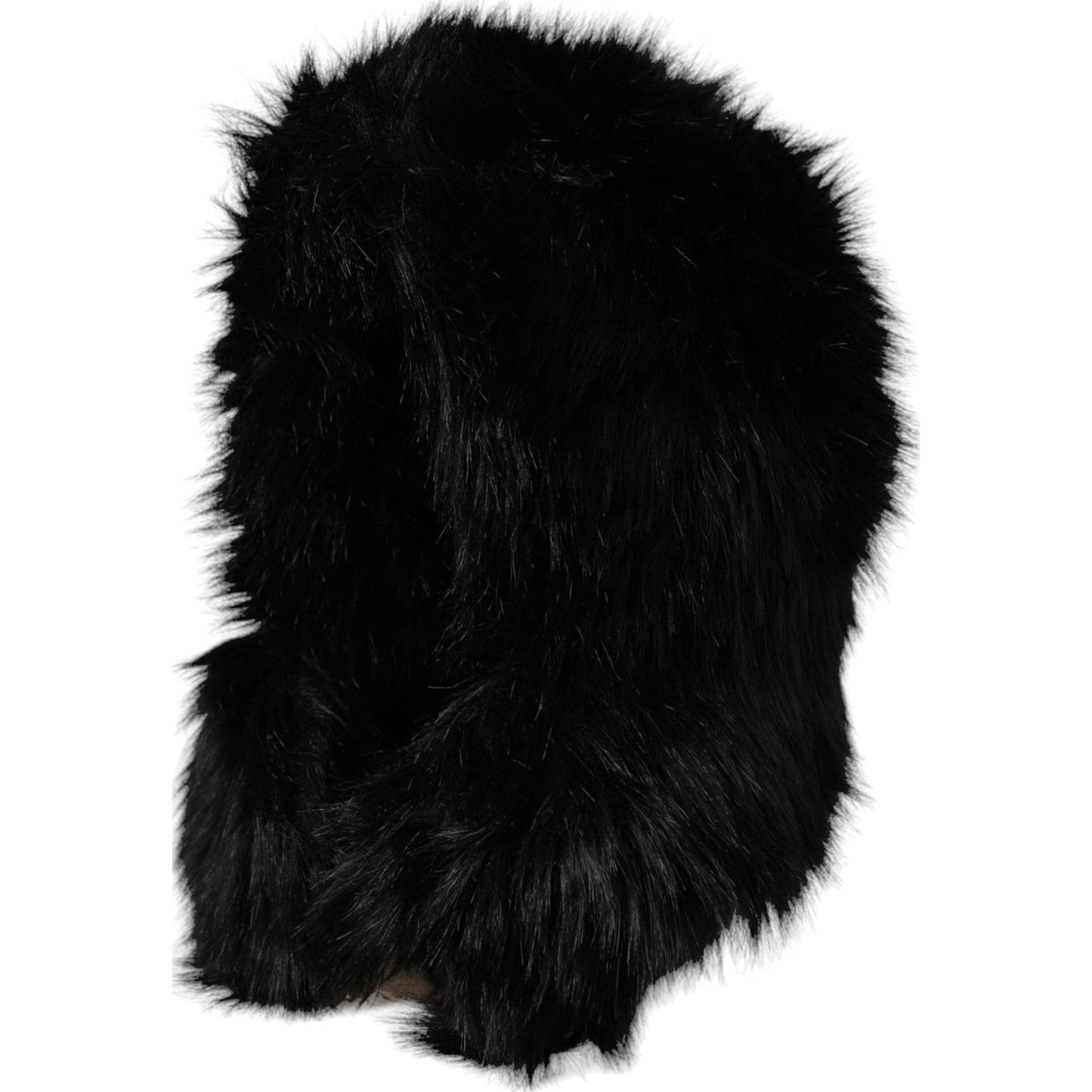 Black Faux Fur Whole Head Wrap Hat