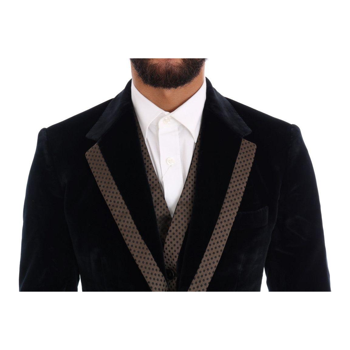 Dolce & Gabbana Blue Velvet Two Button Slim 3 Piece Suit