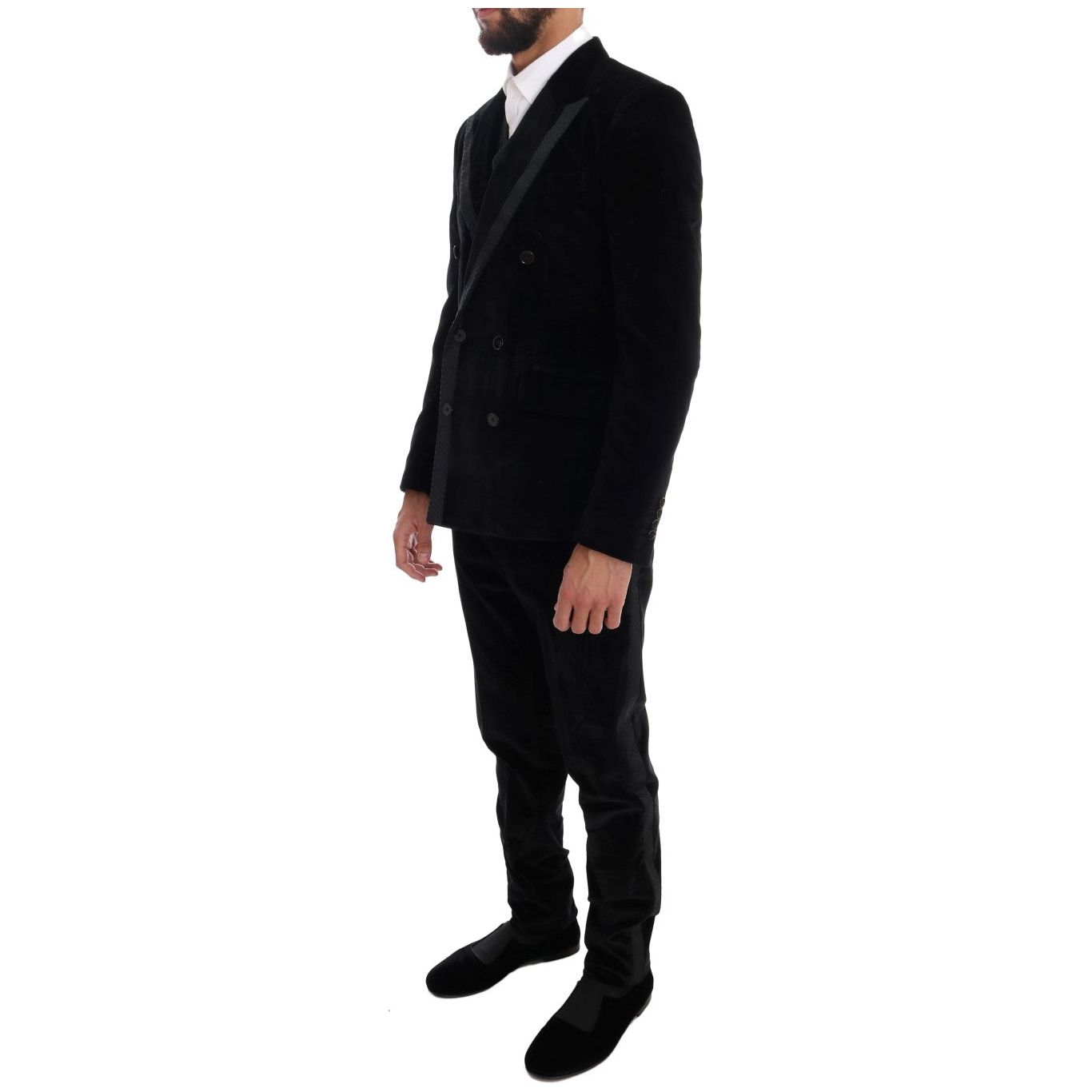 Dolce & Gabbana Elegant Black Slim Fit Three-Piece Suit Suit black-velvet-slim-double-breasted-suit