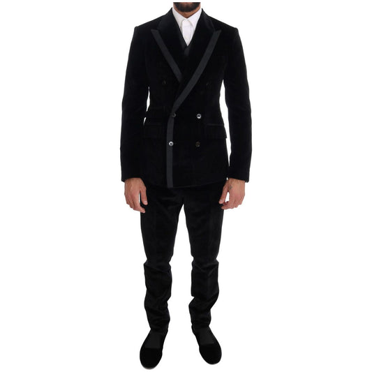 Elegant Black Slim Fit Three-Piece Suit