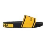 Dolce & Gabbana Black Yellow Neoprene Slides Beachwear Shoes Dolce & Gabbana