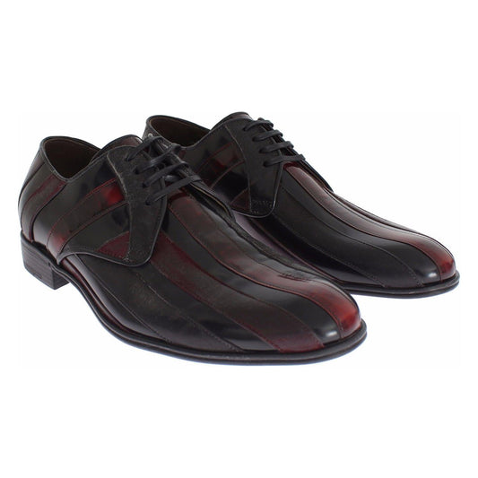 Elegant Black Bordeaux Striped Leather Dress Shoes