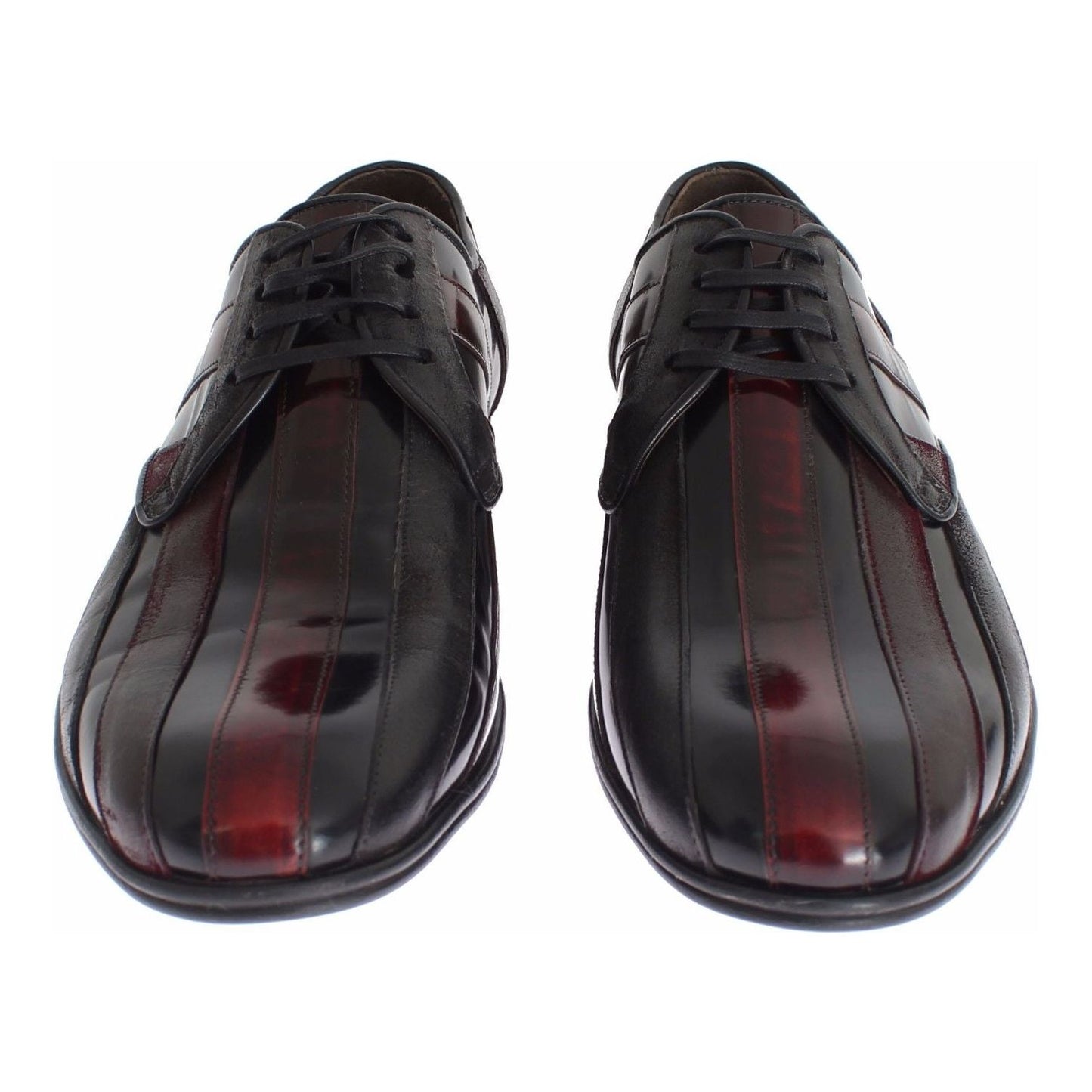 Elegant Black Bordeaux Striped Leather Dress Shoes