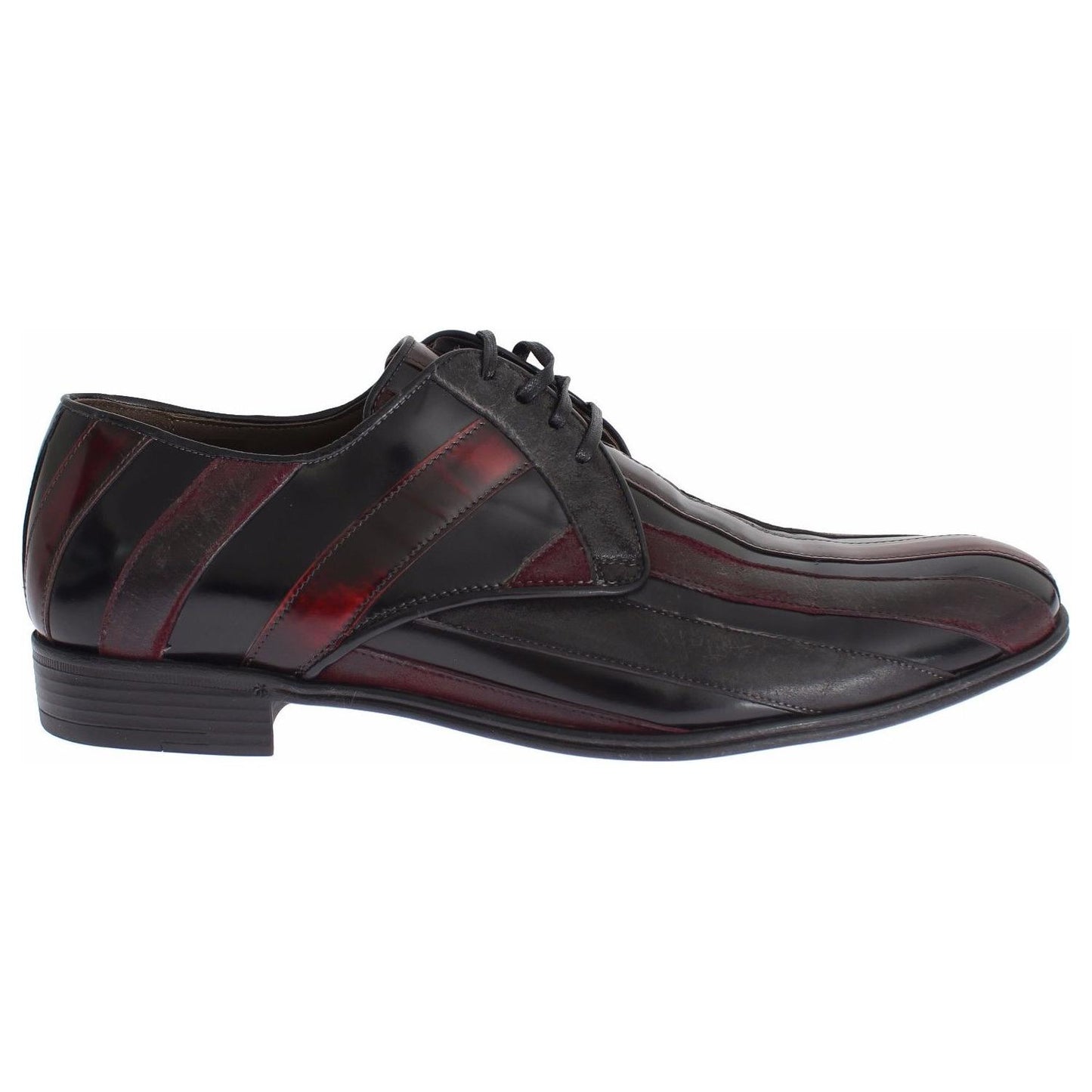 Elegant Black Bordeaux Striped Leather Dress Shoes