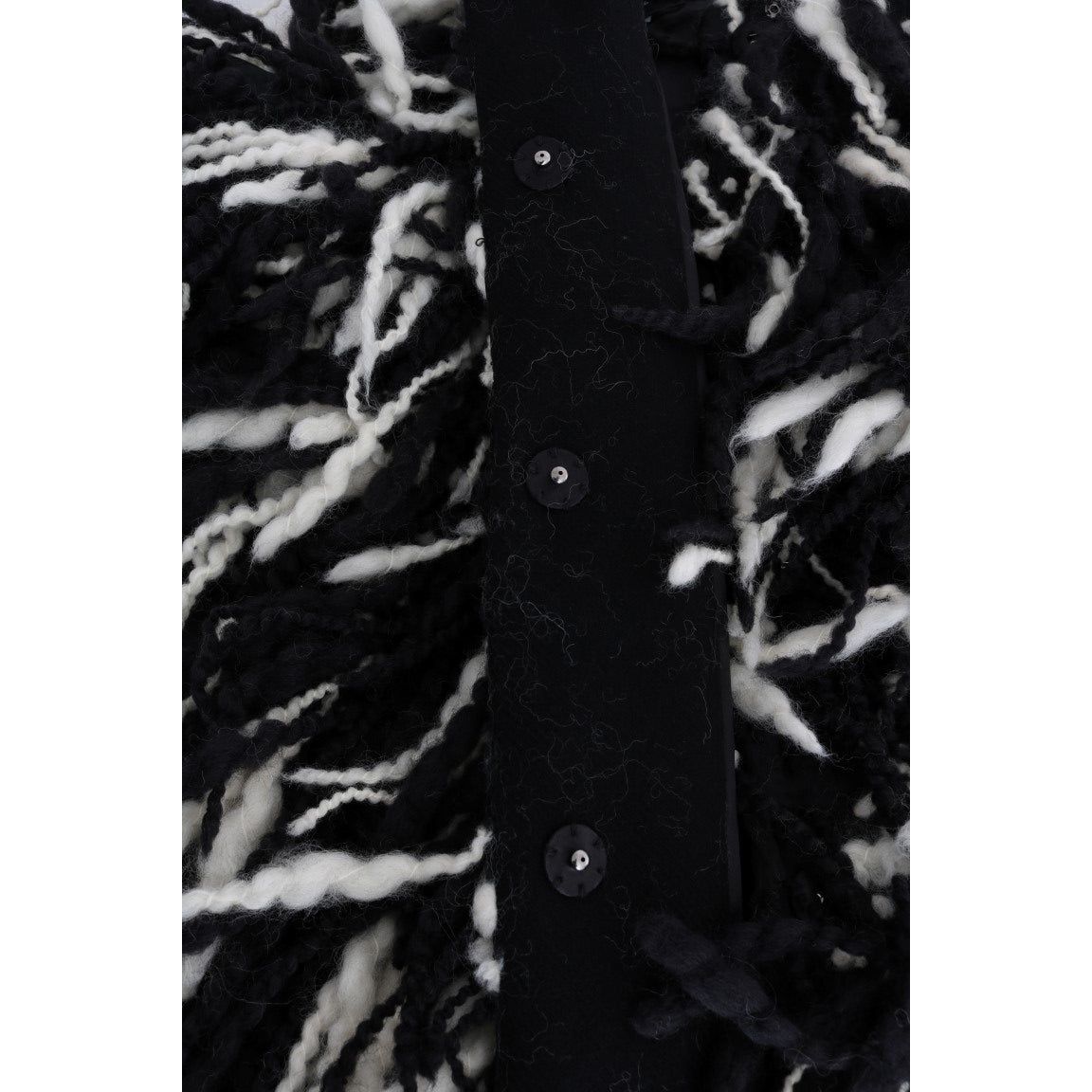 Black and White Fringed Wool Coat Jacket