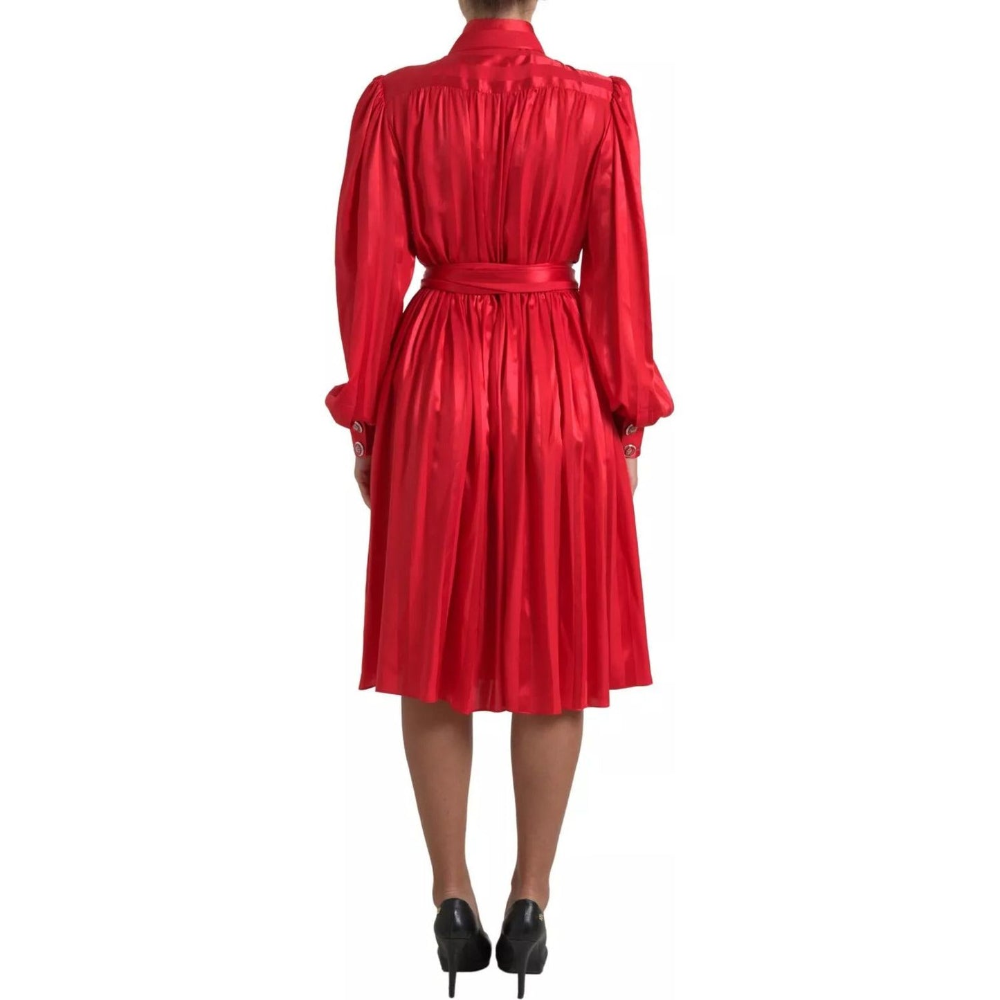 Elegant Red Silk Midi Dress with Button Detail