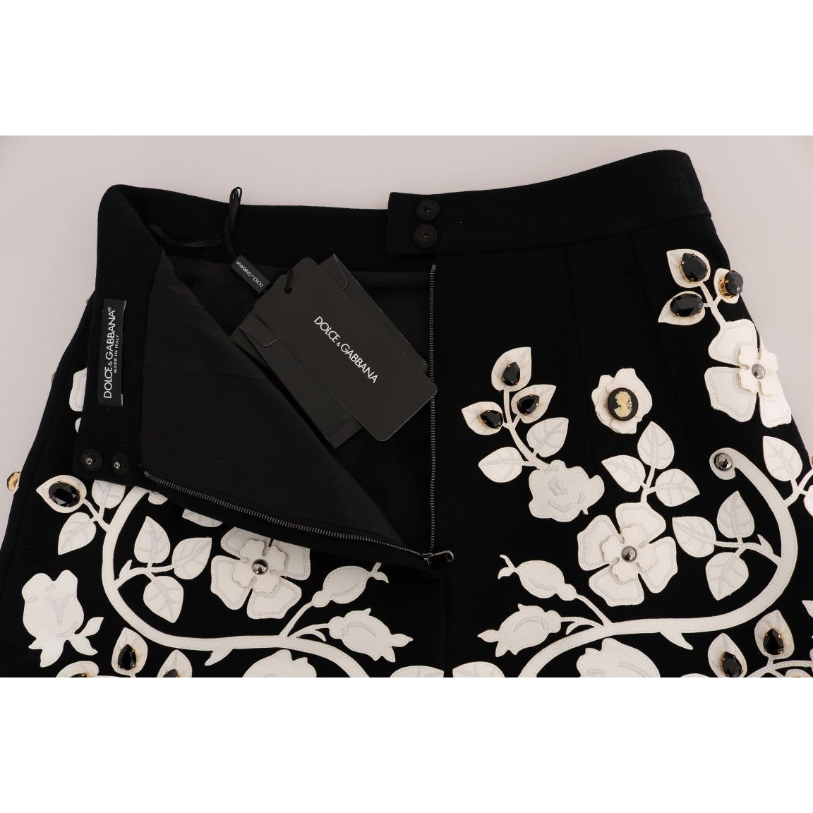 Dolce & Gabbana Black White Floral Baroque Crystal Pencil Skirt black-crystal-floral-pencil-skirt