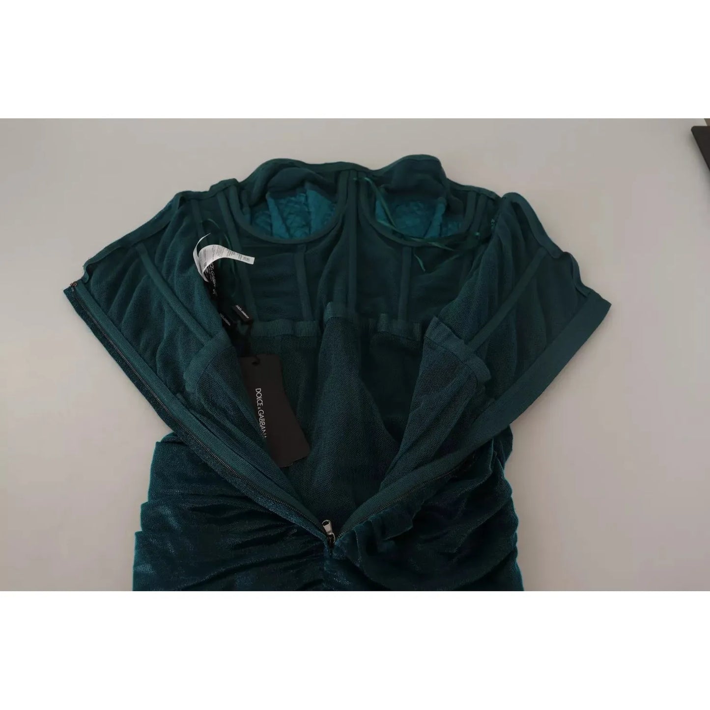 Dolce & Gabbana Turquoise Bustier Bodice Draped Midi Dress