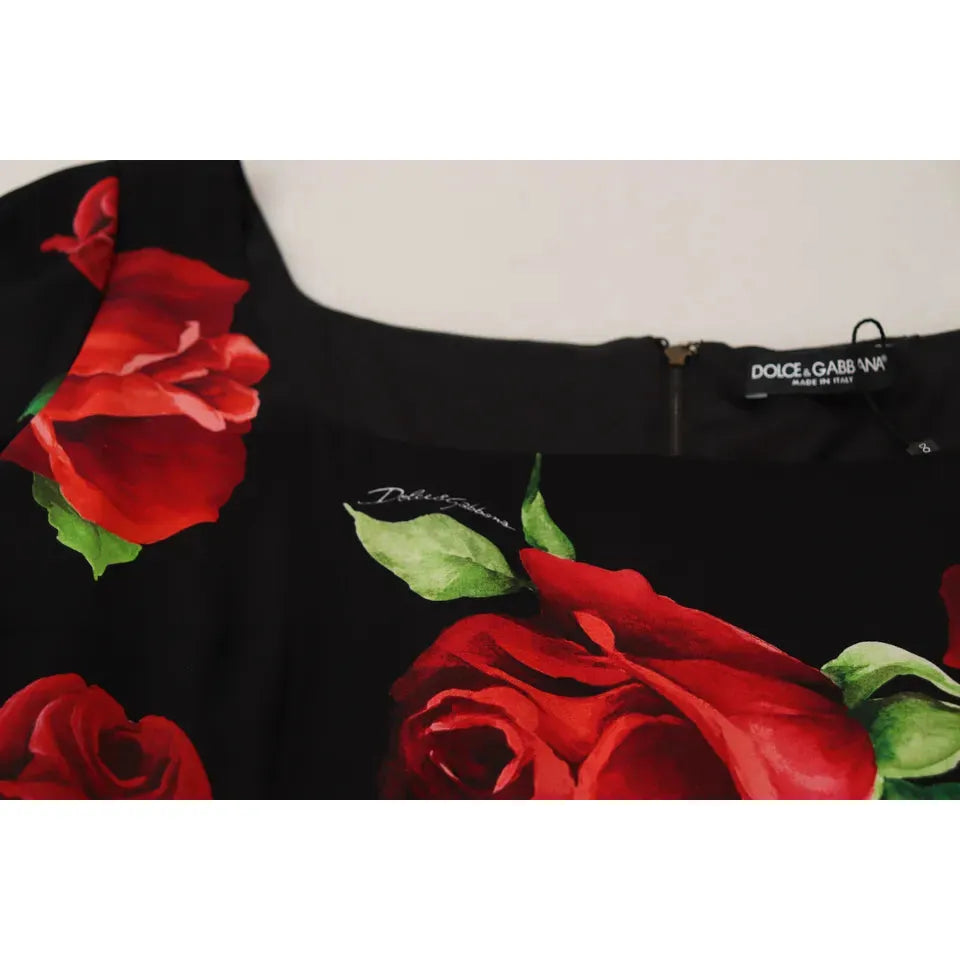 Black Red Roses Sheath Silk Stretch Dress