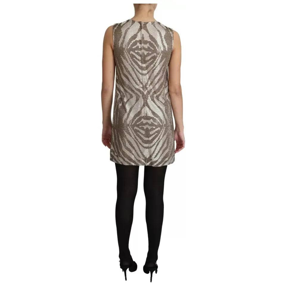 Brown Crystal Shift Mini Zebra Silver Dress