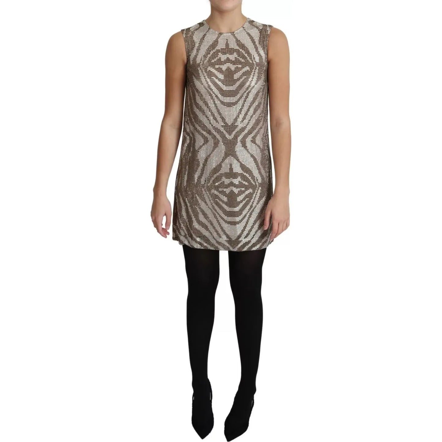 Brown Crystal Shift Mini Zebra Silver Dress