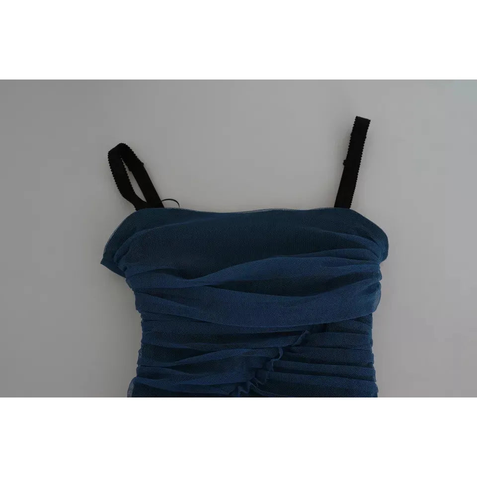 فستان دولتشي آند غابانا من القطن ذو الأكمام القصيرة باللون الأزرق