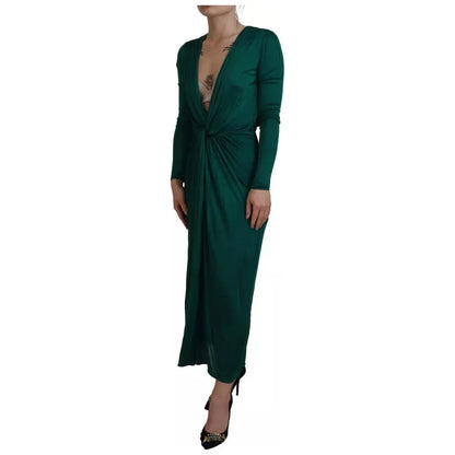 Dolce & Gabbana Dark Green Viscose Long Sleeve Midi Dress