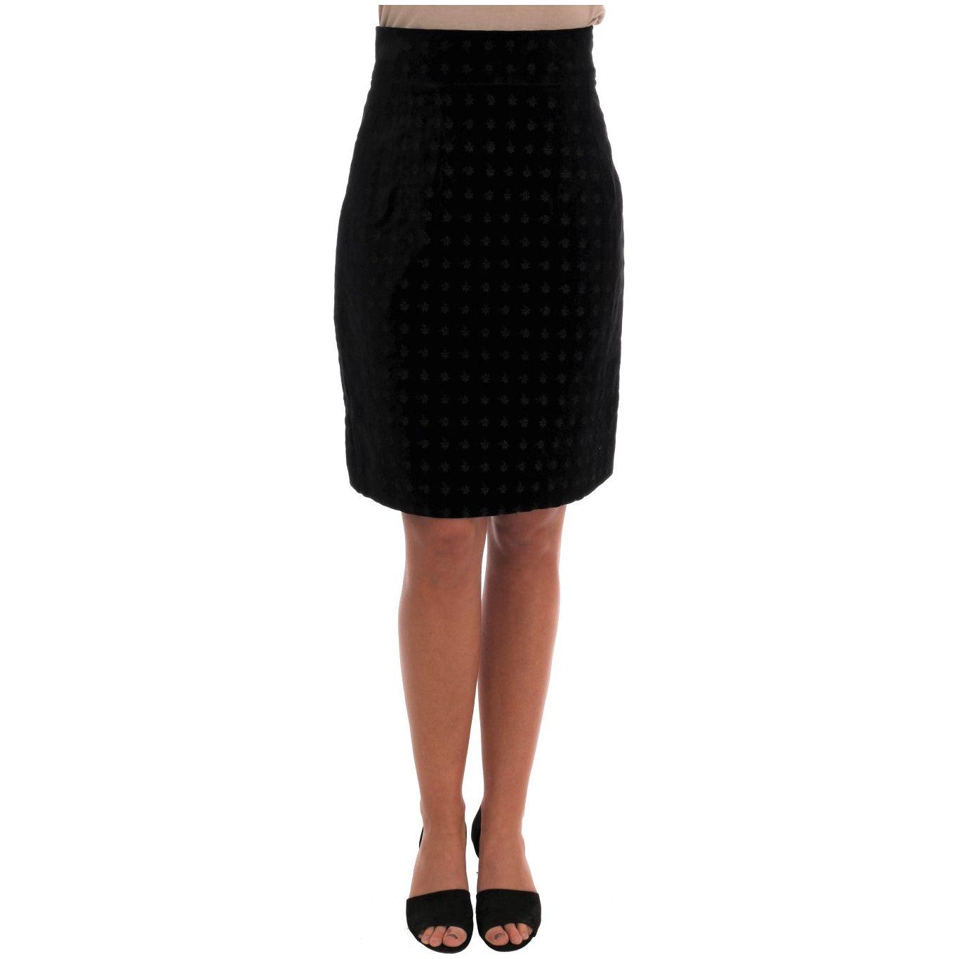 Dolce & Gabbana Dark Green Baroque Velvet Pencil Skirt