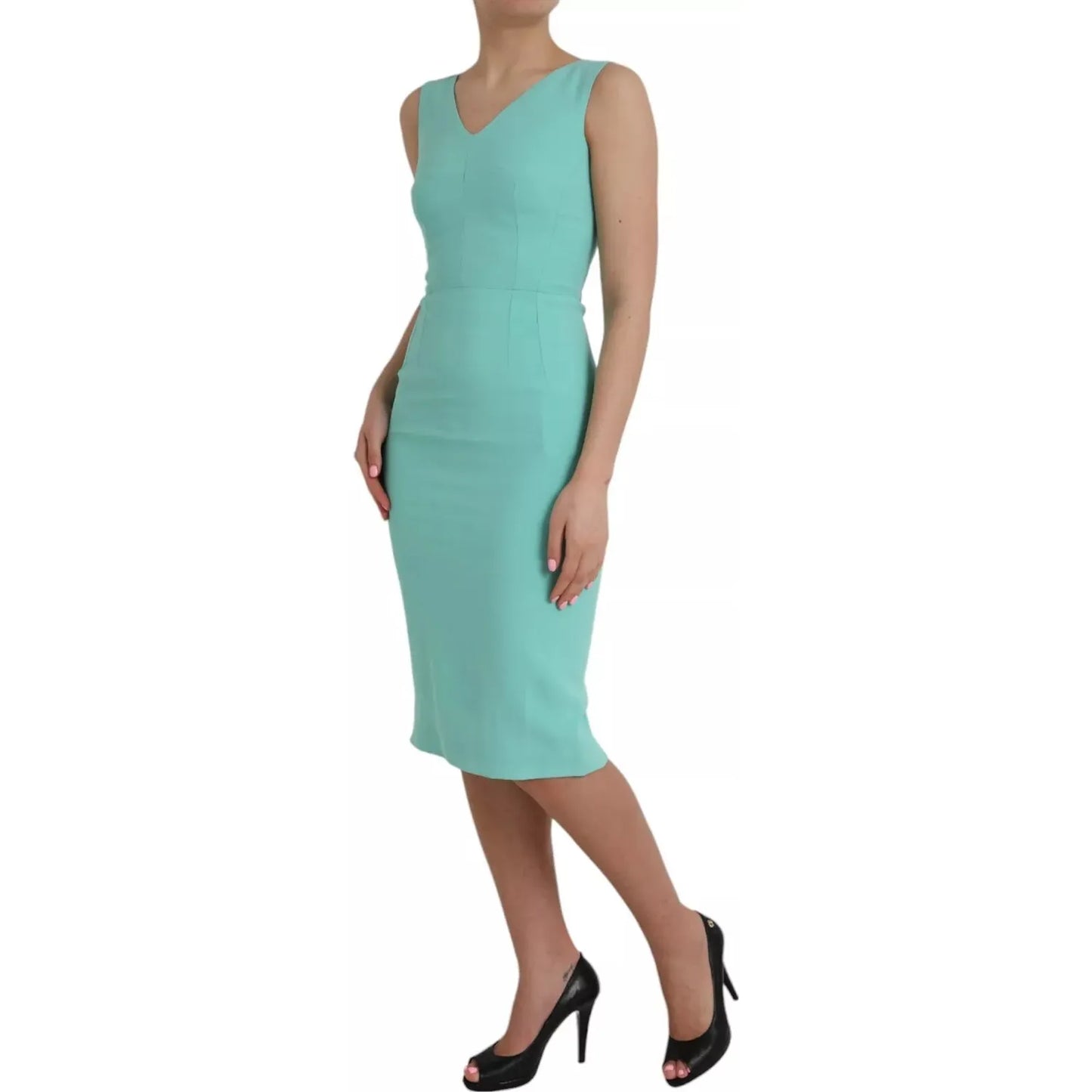 Green Viscose Sleeveless Bodycon Midi Dress