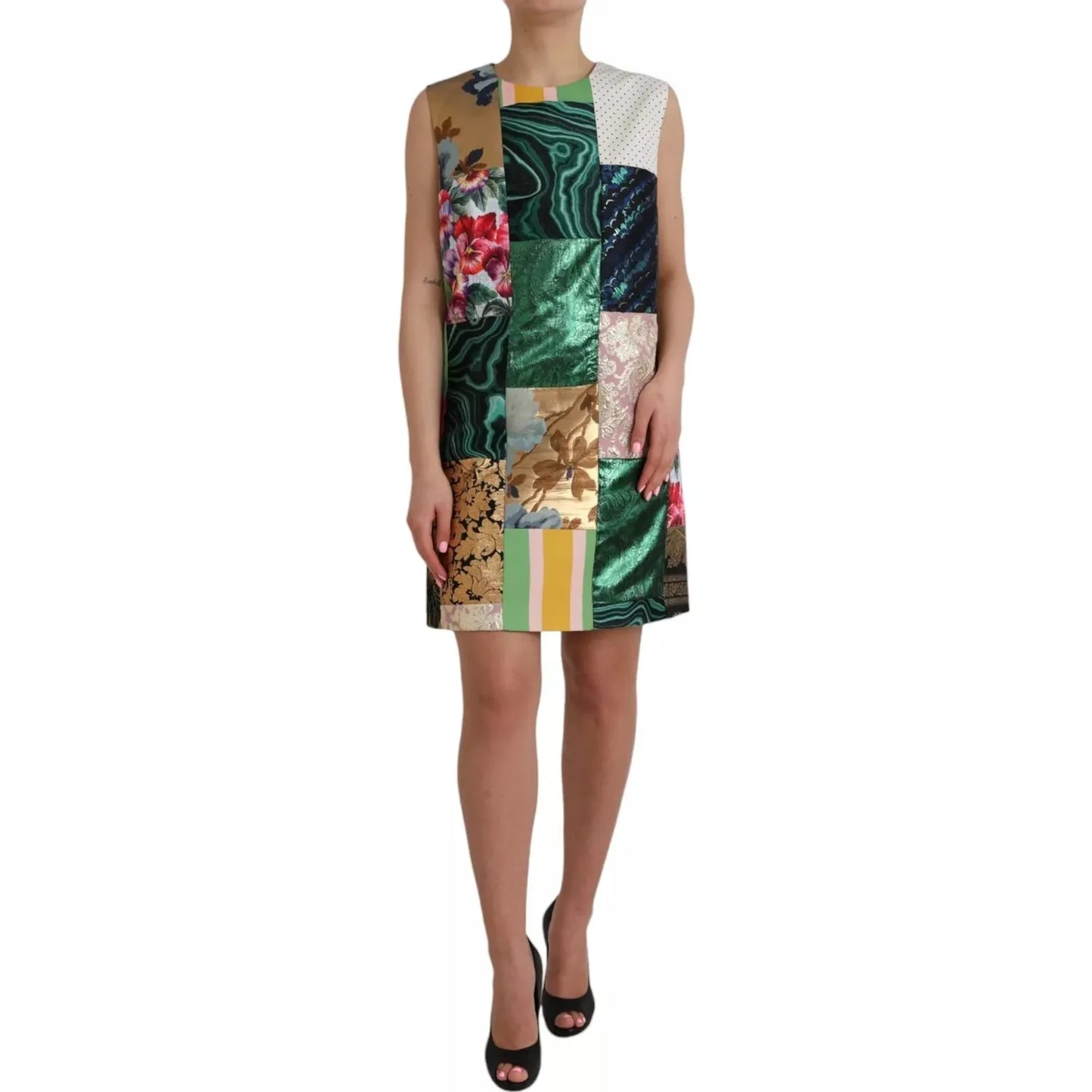 Multicolor Jacquard Patchwork Shift Dress