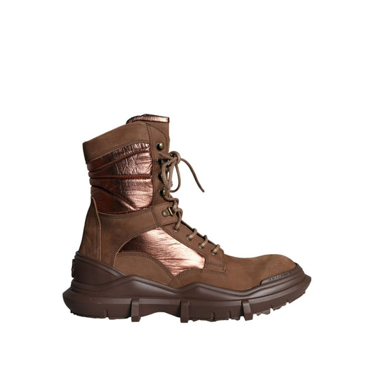 Dolce & Gabbana Brown Suede Leather Military Combat Men Boots Shoes Dolce & Gabbana