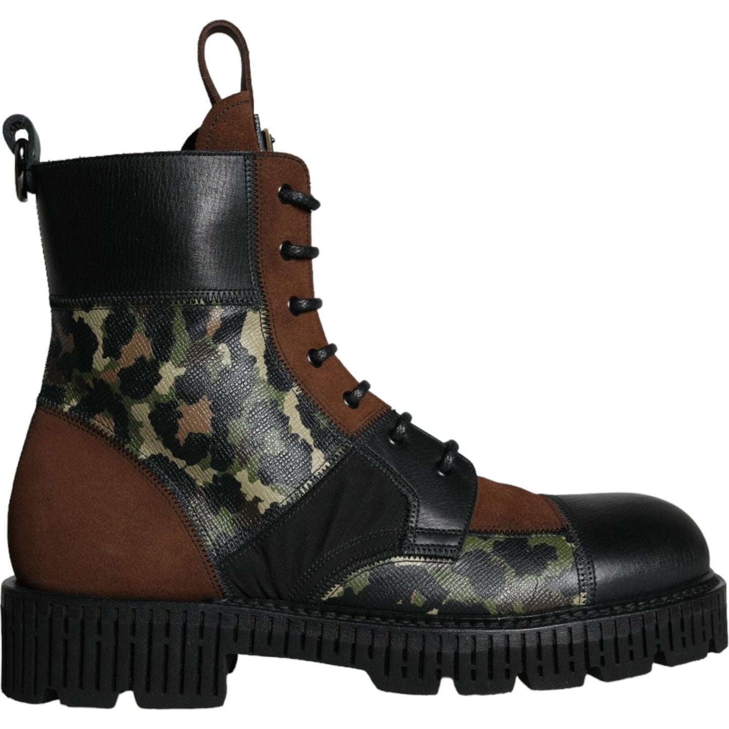 Dolce & Gabbana Brown Suede Camouflage Leather Combat Boots Shoes Dolce & Gabbana