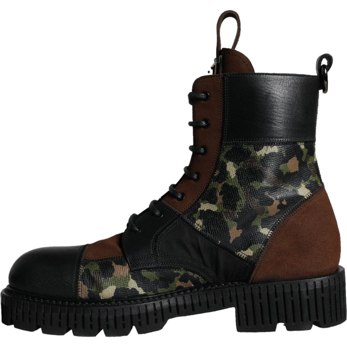 Dolce & Gabbana Brown Suede Camouflage Leather Combat Boots Shoes Dolce & Gabbana