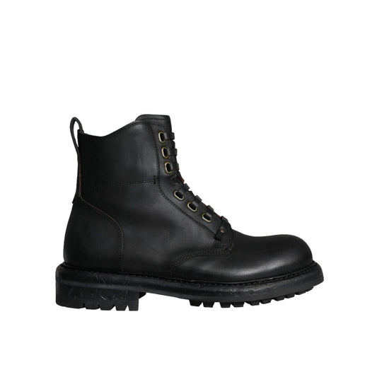 Dolce & Gabbana Black Lace Up Mid Calf Boots Men Shoes Dolce & Gabbana