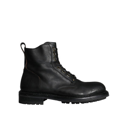 Dolce & Gabbana Black Lace Up Mid Calf Boots Men Shoes